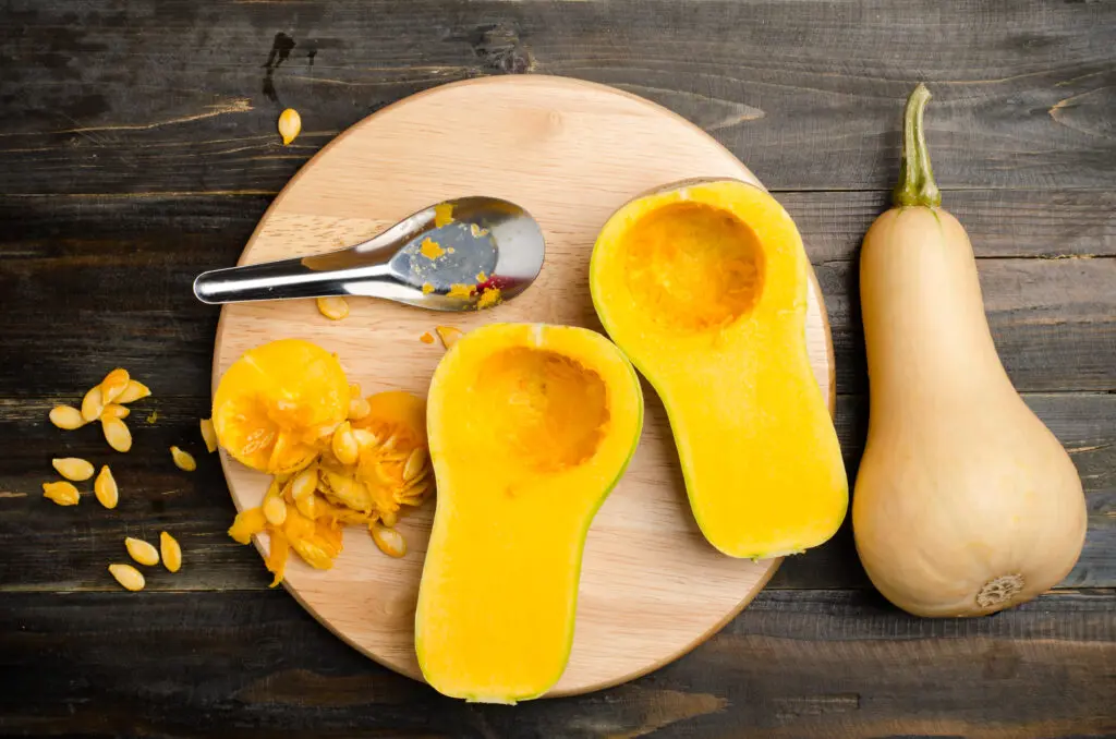 Butternut squash cut in half