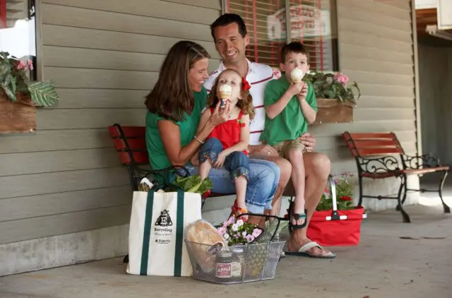 A picture of a family eating Eckert's custard