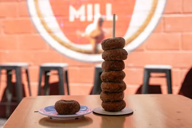Donut tower on table in Cider Shed.