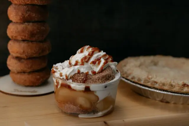 Apple Frenzy yogurt treat featured with a donut tower and dutch apple pie.