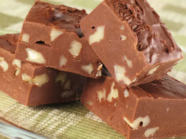 homemade fudge with nuts close up