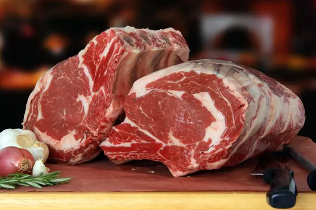 A picture of fresh cut rib meat from a cow