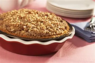 Apple Crumb Pie in a red dish.