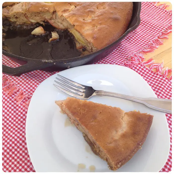 Caramel right side up cake slice