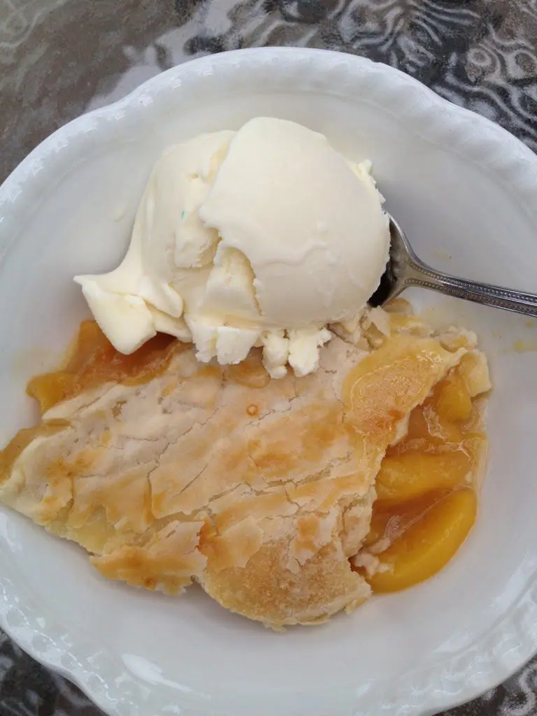 Skillet Peach Cobbler and Ice Cream