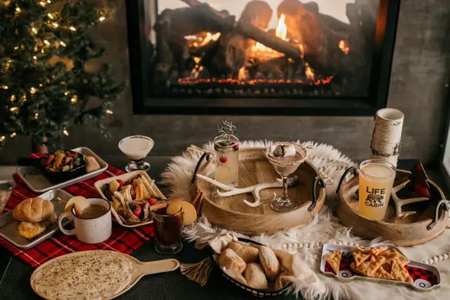 Cozy Cabin display in front of the fireplace.