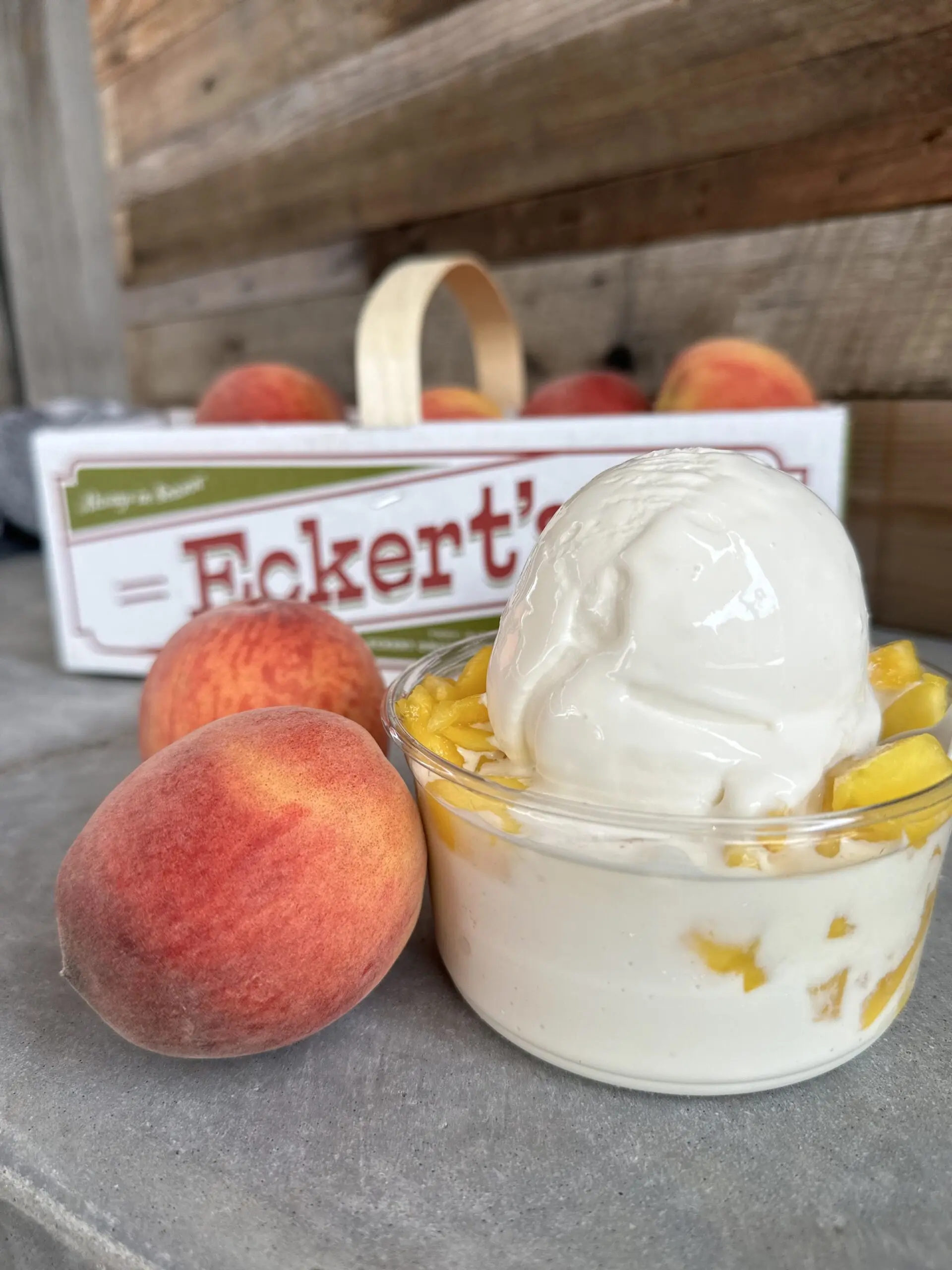 Peach Sundae with peach basket