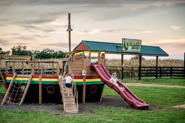 Kentucky Farm boat structure and Corn Maze entrance.