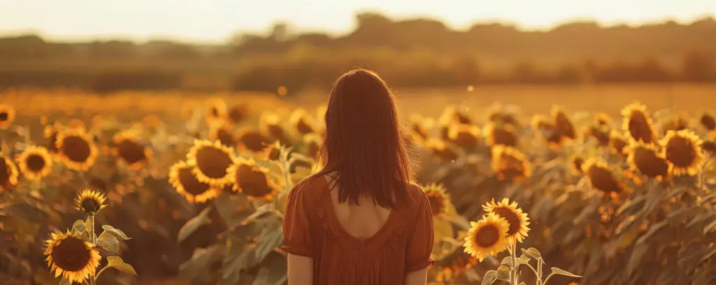 Sunflower Field at Sunset with lady facing field