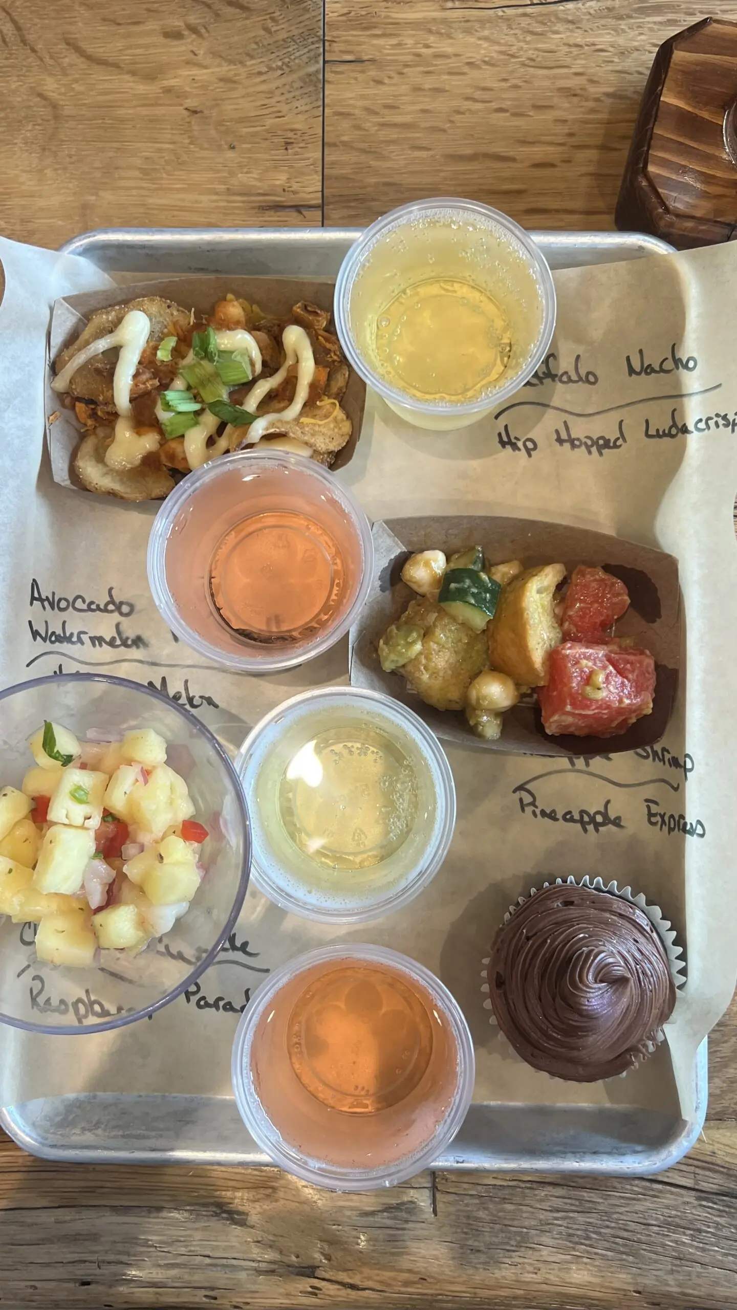 Flight of hard cider paired with delicious food