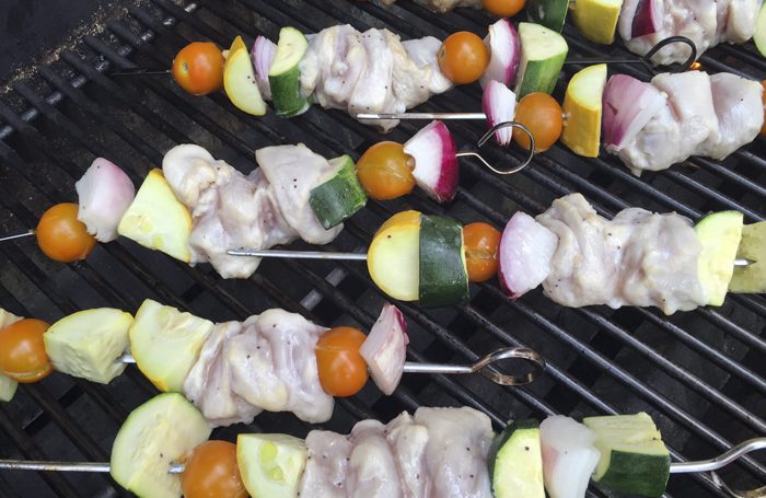 chicken kabobs on the grill