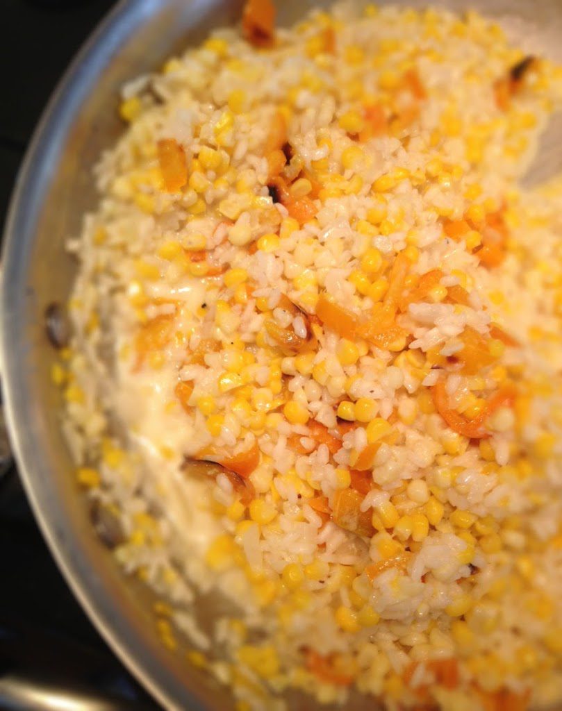 Mixing Creamy Corn Risotto