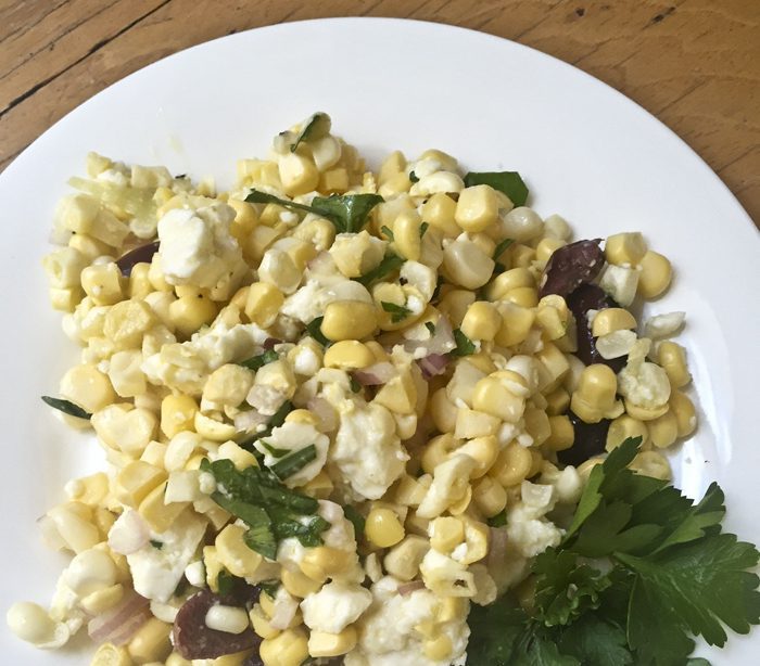corn salad with feta and herbs